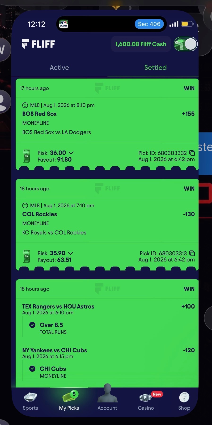 Three settled winning tickets