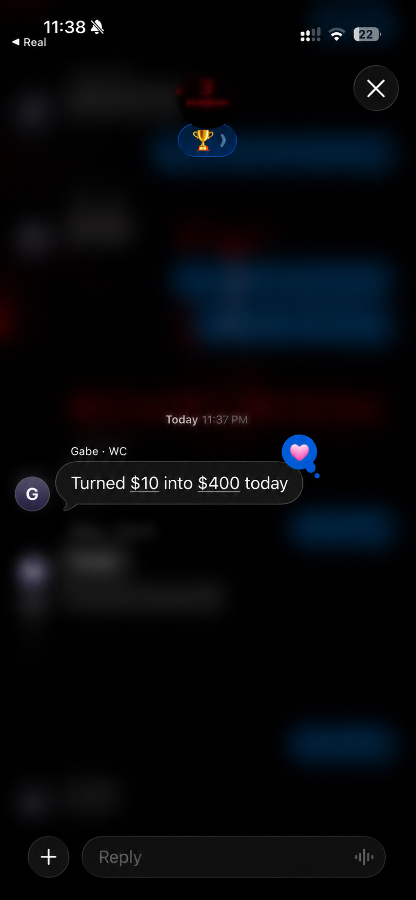 Member message: turned $10 into $400 today